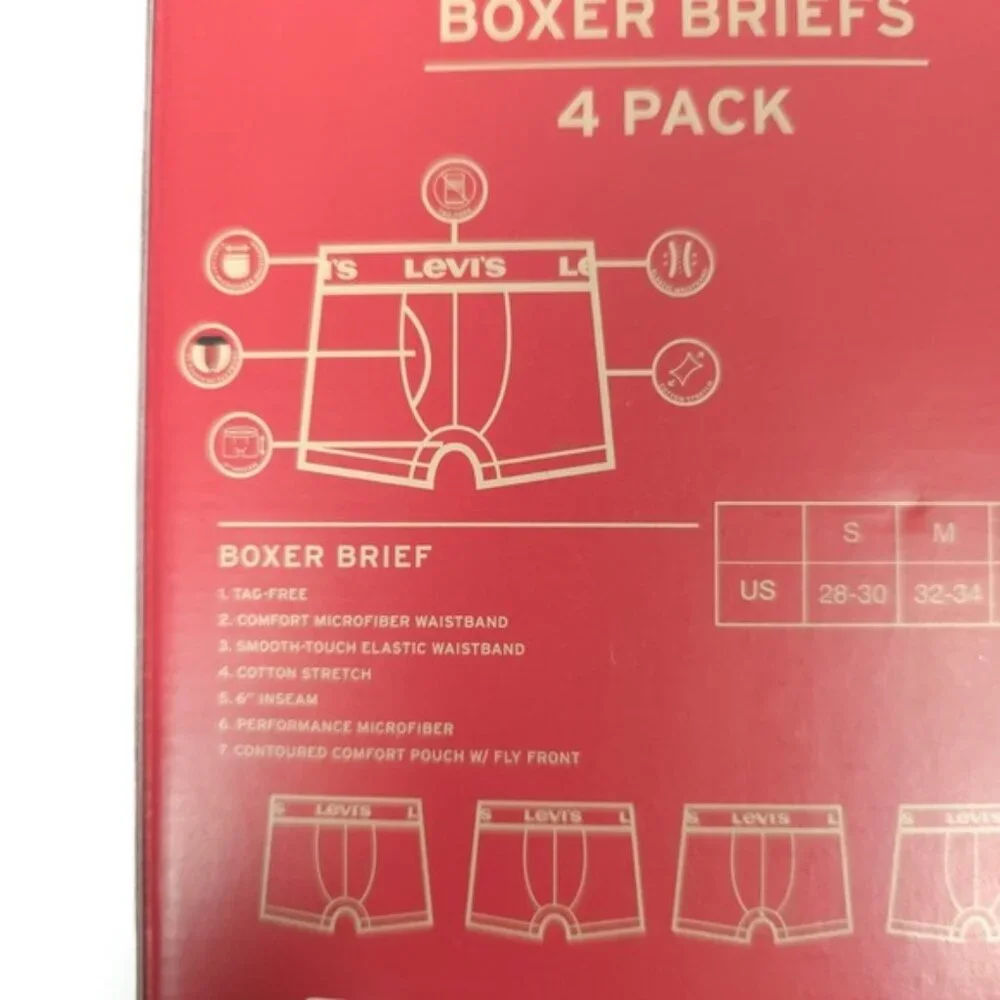 Levi's 4 Pack Boxer Briefs Cotton‎ Stretch Underwear Black Red SMALL LARGE